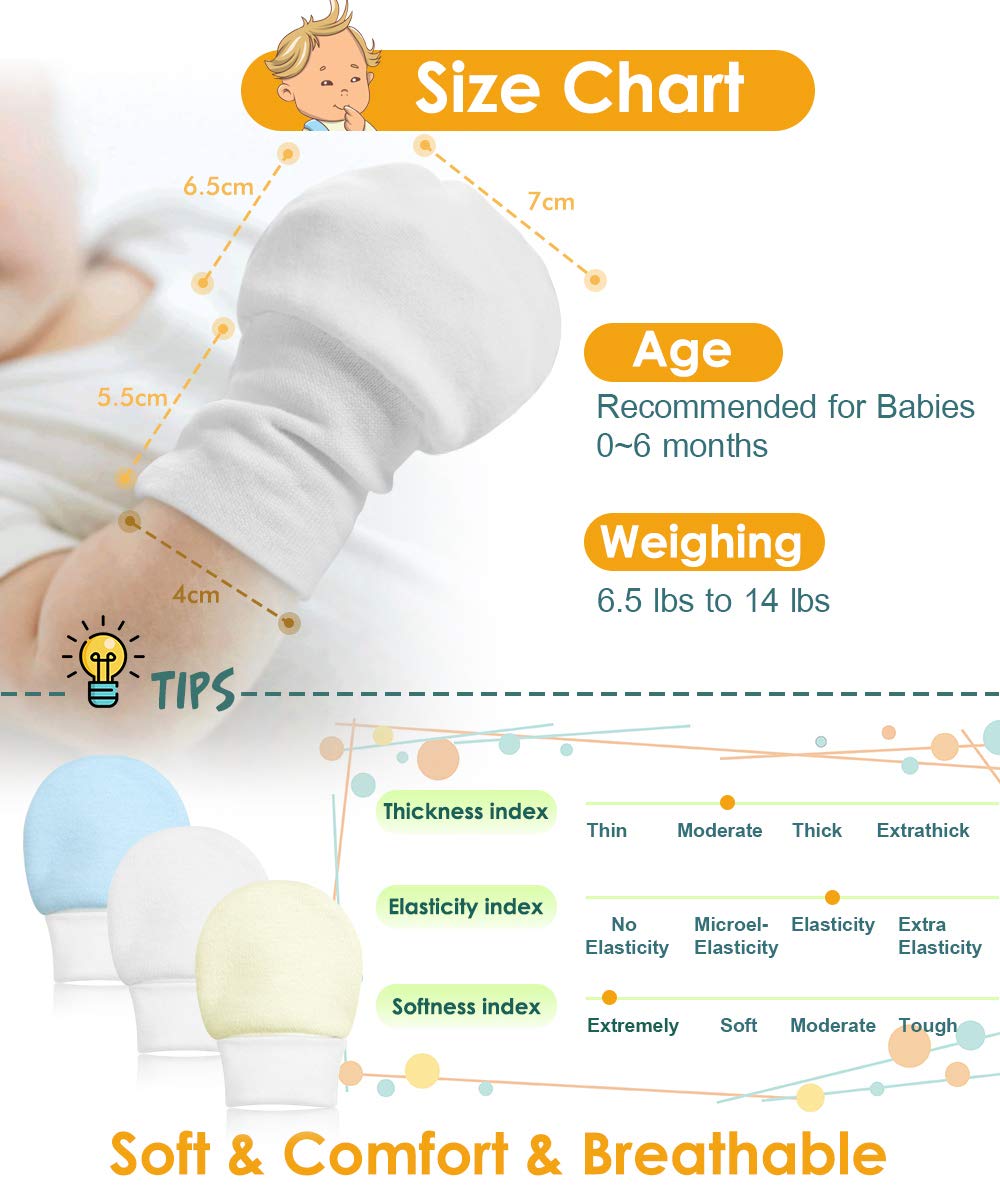 Newborn Baby Mittens Anti Scratch Baby Mittens No Scratch Mittens Baby Gloves for 0-6 Months Boys Girls(6 Pairs) - Image 6